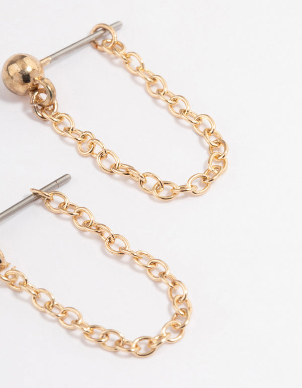Gold Ball Chain Front & Back Earrings