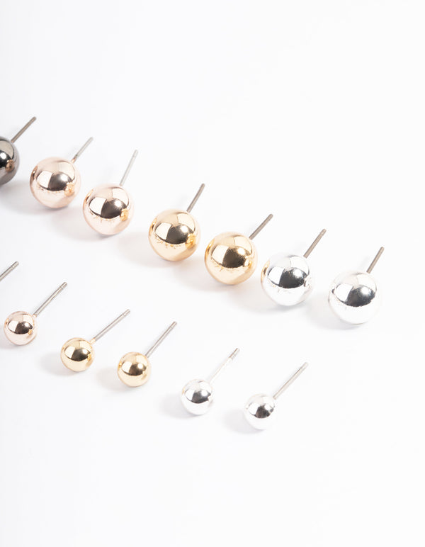 Mixed Metal Basic Ball Stud Earrings 8-Pack