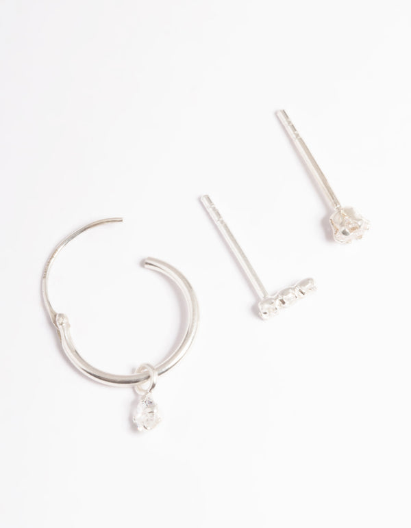 Sterling Silver Cubic Zirconia Dangle Curve Earrings Pack