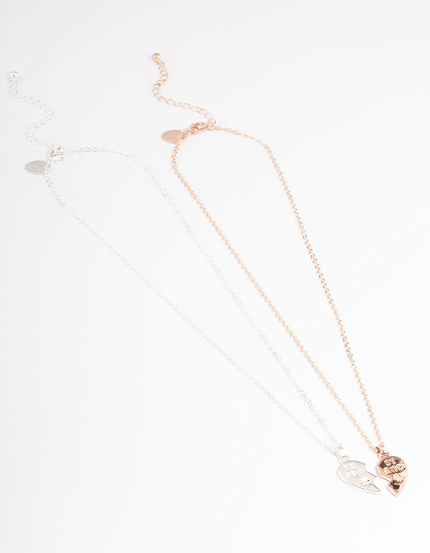 Mixed Metal BFF Diamante Heart Necklace Pack