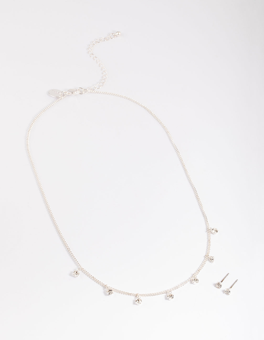 Silver Diamante Droplet Necklace & Stud Earrings