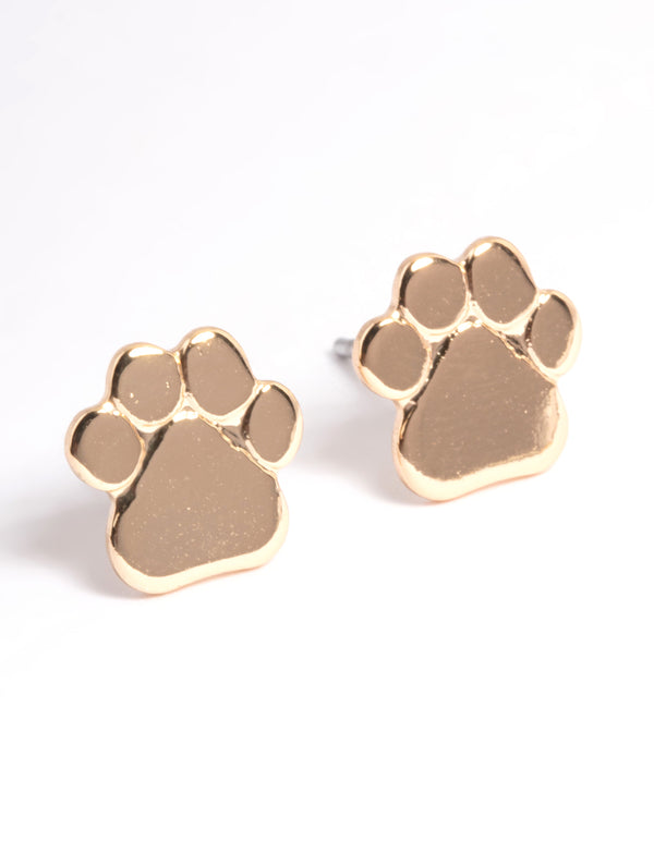 Gold Paw Print Stud Earrings