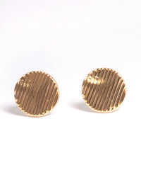Gold Wave Link Disc Stud Earrings - link has visual effect only