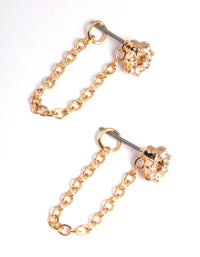 Gold Flower Chain Front & Back Earrings - link has visual effect only