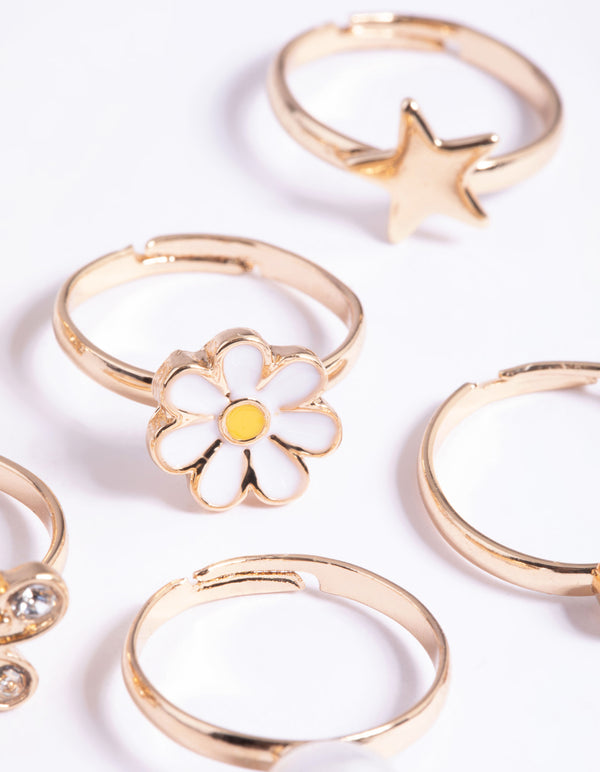 Kids Diamante & Daisy Ring 6-Pack