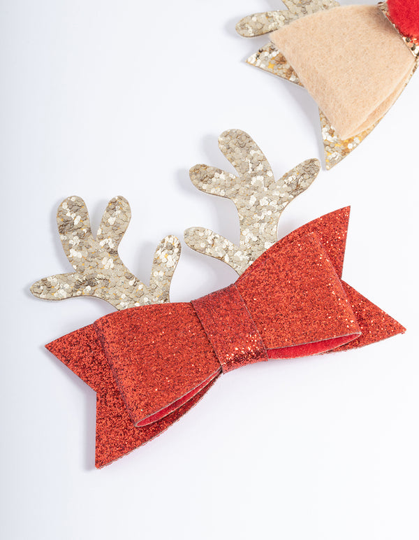 Kids Fabric Reindeer Bow Clips Pack