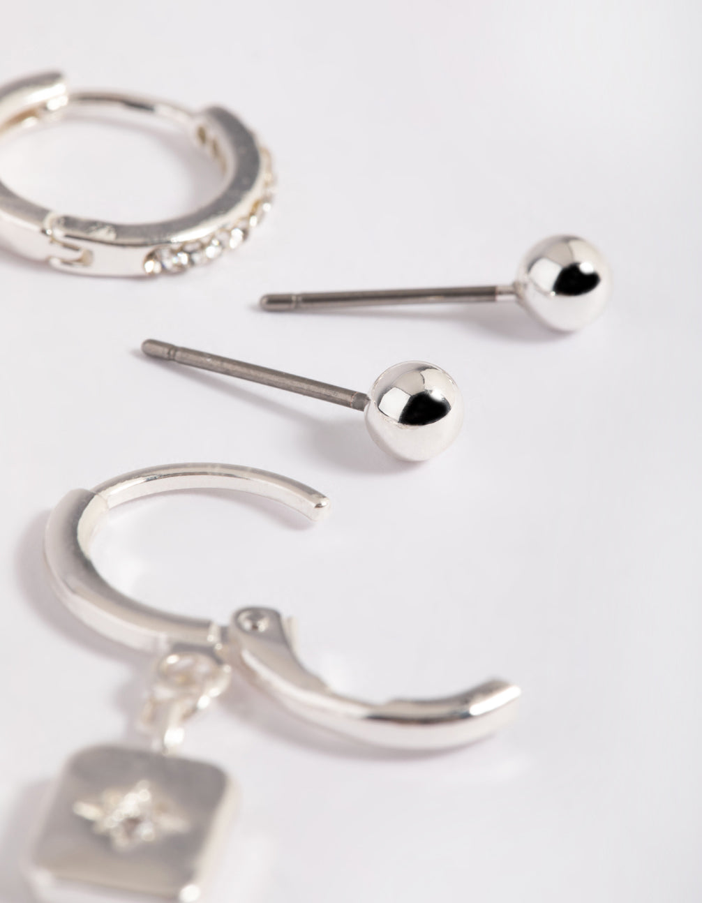 Silver Plated Brass  Cubic Zirconia Celestial Stud Earrings 6-Pack