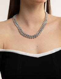 Silver Diamante Miami Chain Necklace - link has visual effect only