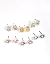 Silver Gem Halo Stud Earrings 6-Pack - link has visual effect only