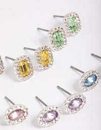 Silver Gem Halo Stud Earrings 6-Pack - link has visual effect only