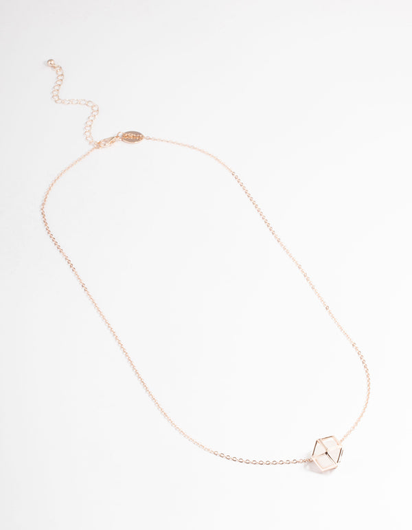 Rose Gold Clear Quartz Shaker Cage Necklace