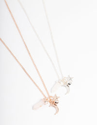 Mixed Metal Rose & Clear Quartz Charm Shard Necklace Pack - link has visual effect only