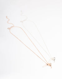 Mixed Metal Rose & Clear Quartz Charm Shard Necklace Pack - link has visual effect only