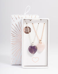 Mixed Metal Amethyst & Rose Quartz Heart Necklace Pack - link has visual effect only