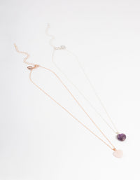Mixed Metal Amethyst & Rose Quartz Heart Necklace Pack - link has visual effect only