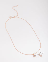 Rose Gold Cubic Zirconia Solitaire Necklace & Stud Earrings - link has visual effect only