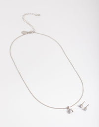 Silver Cubic Zirconia Solitaire Necklace & Stud Earrings - link has visual effect only