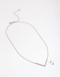 Rhodium Cubic Zirconia Necklace & Stud Earrings - link has visual effect only