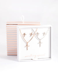 Mixed Metal Diamante Cross Necklace & Stud Earrings - link has visual effect only
