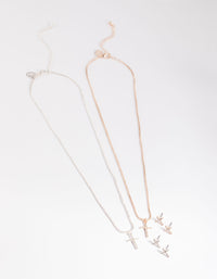 Mixed Metal Diamante Cross Necklace & Stud Earrings - link has visual effect only