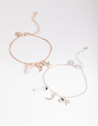 Mixed Metal Rose & Clear Quartz Mix Shard Bracelet Pack - link has visual effect only