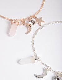 Mixed Metal Rose & Clear Quartz Mix Shard Bracelet Pack - link has visual effect only