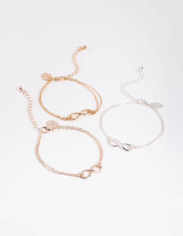 Mixed Metal Polished Infinity Bracelet Pack