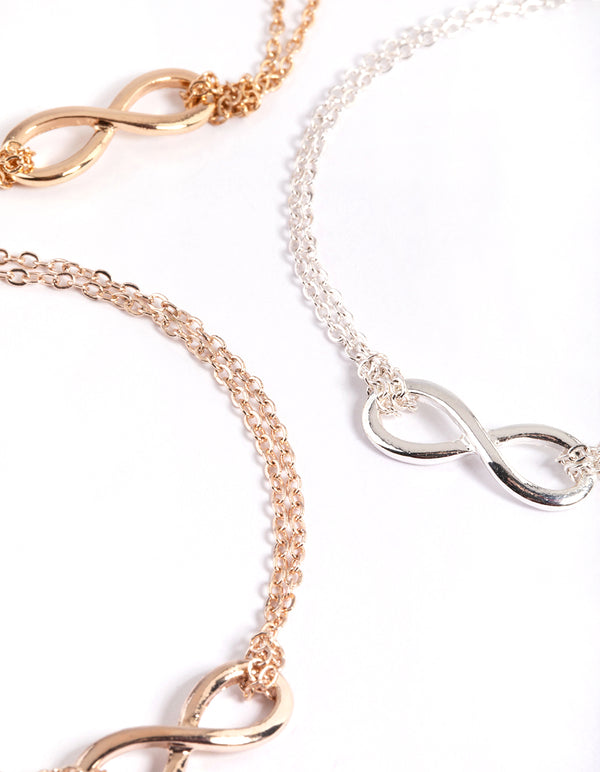 Mixed Metal Polished Infinity Bracelet Pack
