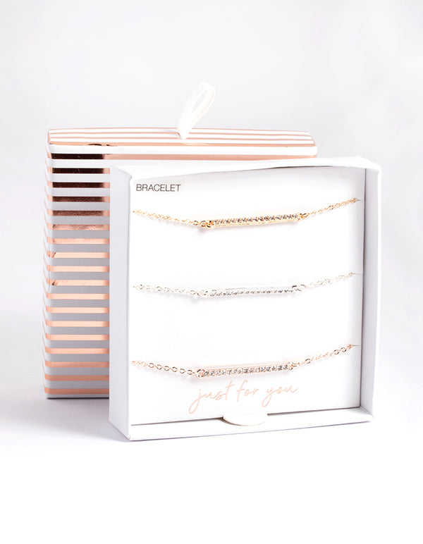 Mixed Metal Diamante Bar Bracelet Pack