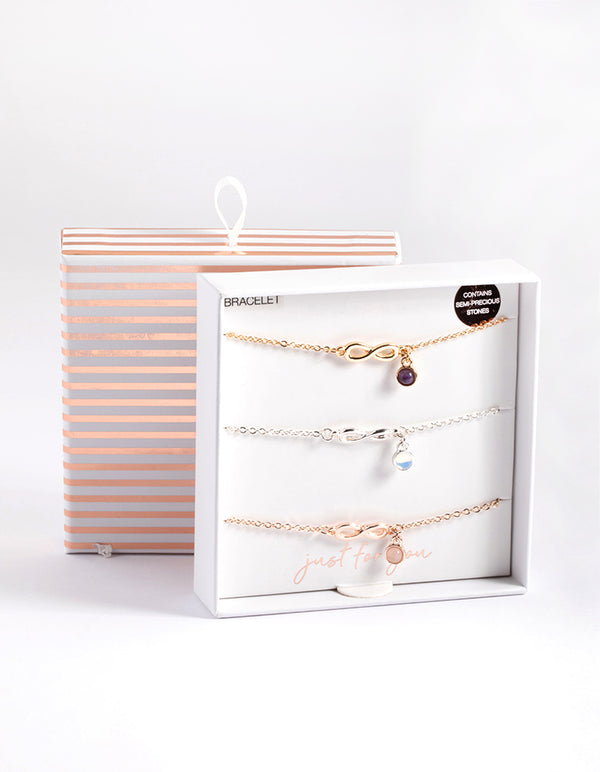 Mixed Metal Rose Quartz & Amethyst Infinity Pack Bracelet