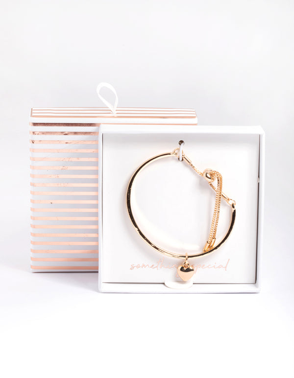 Gold Heart Bangle with Toggle Bracelet