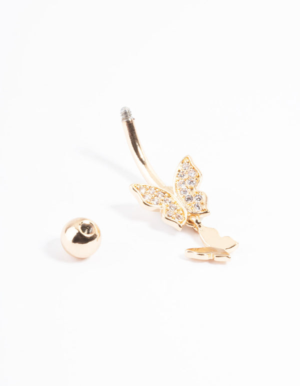 Gold Plated Titanium Double Butterfly Belly Ring