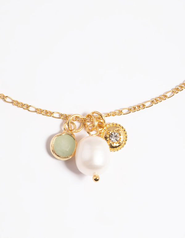 Gold Plated Coin & Freshwater Pearl Charm Necklace