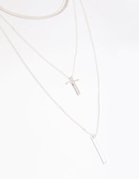 Silver Molten Row Cross Snakechain Necklace - link has visual effect only