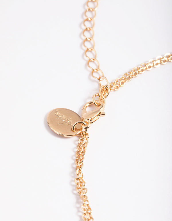 Gold Cubic Zirconia Multi Row Cross Necklace