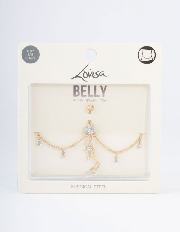 Gold Plated Surgical Steel Cross Belly Chain