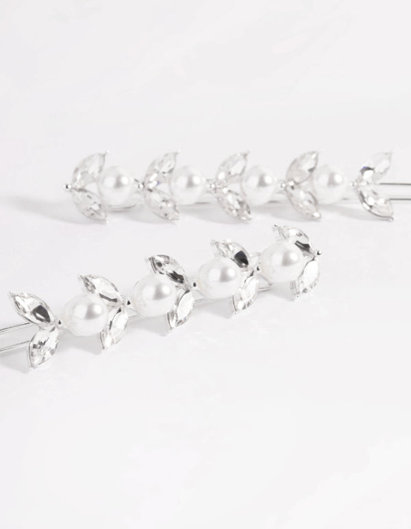 Silver Diamante & Pearl Row Clip Pack