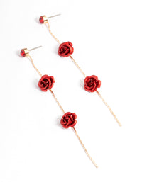 Red Diamante & Flower Chain Drop Earrings - link has visual effect only