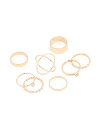 Gold Thick & Diamante Stack Ring 8-Pack - link has visual effect only
