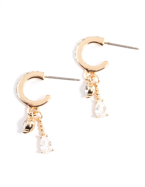 Gold Diamante Two Drop Mini Hoop Earrings