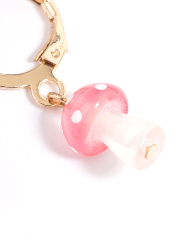 Pink Mini Mushroom Huggie Earrings