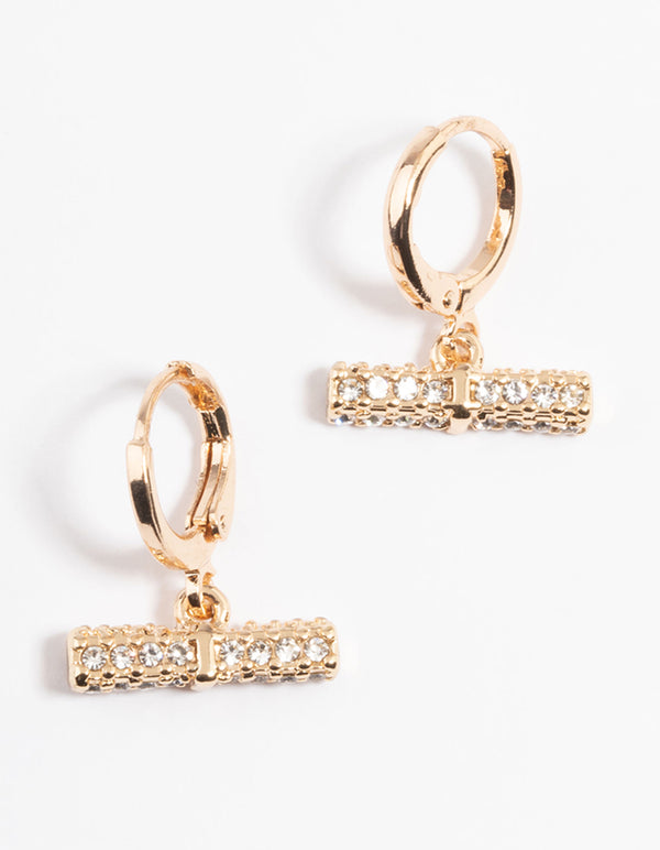 Gold Diamante Bar Huggie Earrings