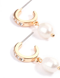 Gold Diamante & Freshwater Pearl Drop Huggie Earrings - link has visual effect only