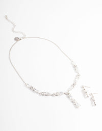 Diamond Simulants Silver Statement Drop Earrings & Necklace Set - link has visual effect only