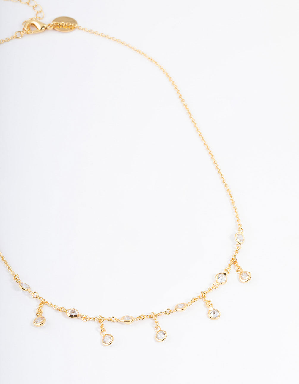 Gold Plated Cubic Zirconia Dainty Chain Drop Necklace