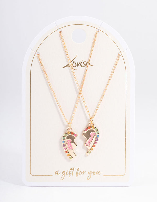 Gold Best Friend Diamante Heart Necklace Pack