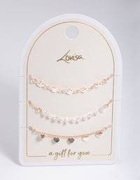 Rose Gold Disc, Pearl & Heart Charm Bracelet Pack - link has visual effect only