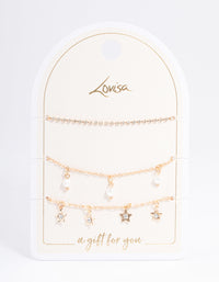 Gold Dainty Pearl & Star Charm Bracelet Pack - link has visual effect only