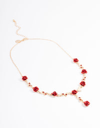 Gold Red Diamante Rose Y-Necklace - link has visual effect only