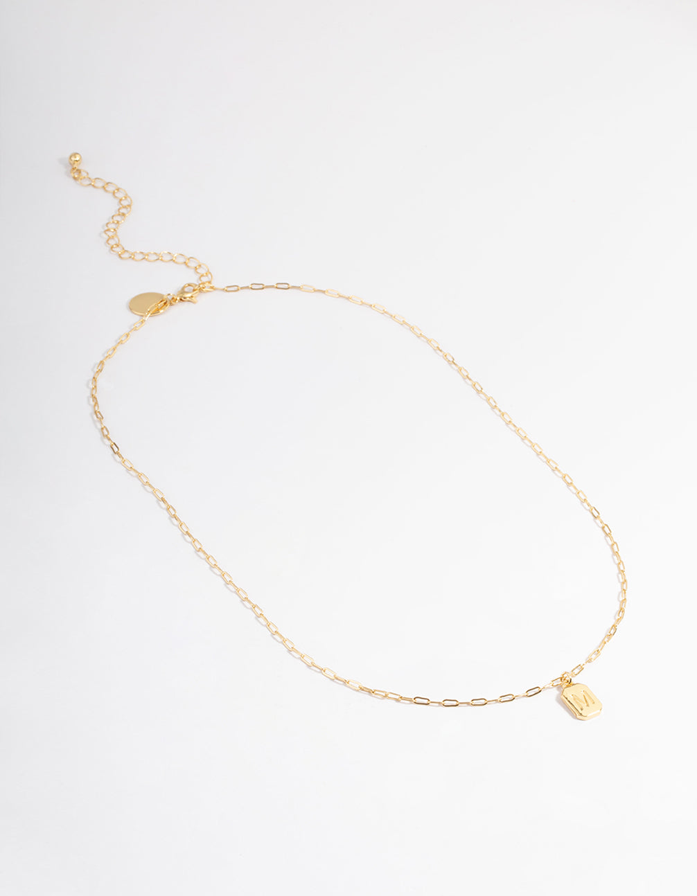 Letter M Gold Plated Rectangle Pendant Initial Necklace